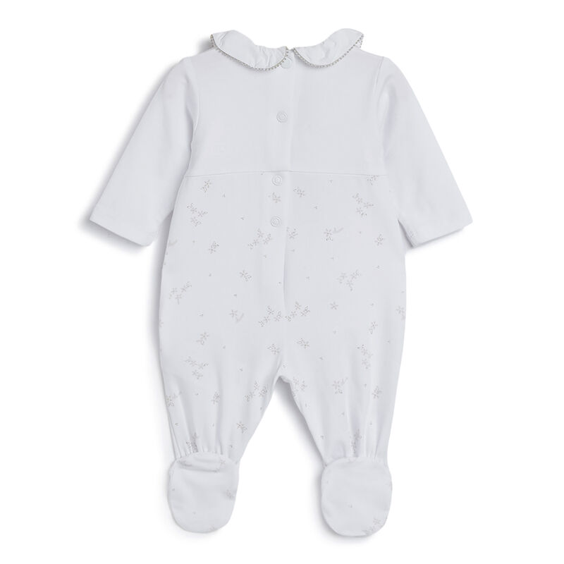 Girls White Printed Leg Opening Babysuit image number 1